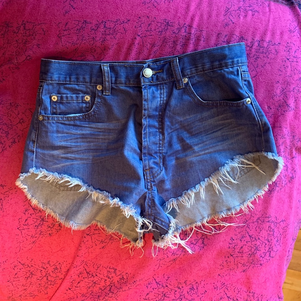 high low denim cut off shorts